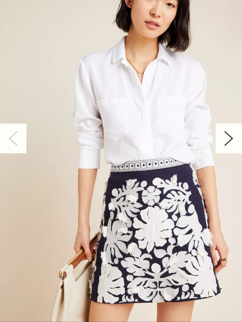Maeve Anthropologie Liesl Fringed Mini Skirt Navy Blue Floral Embroidered 10